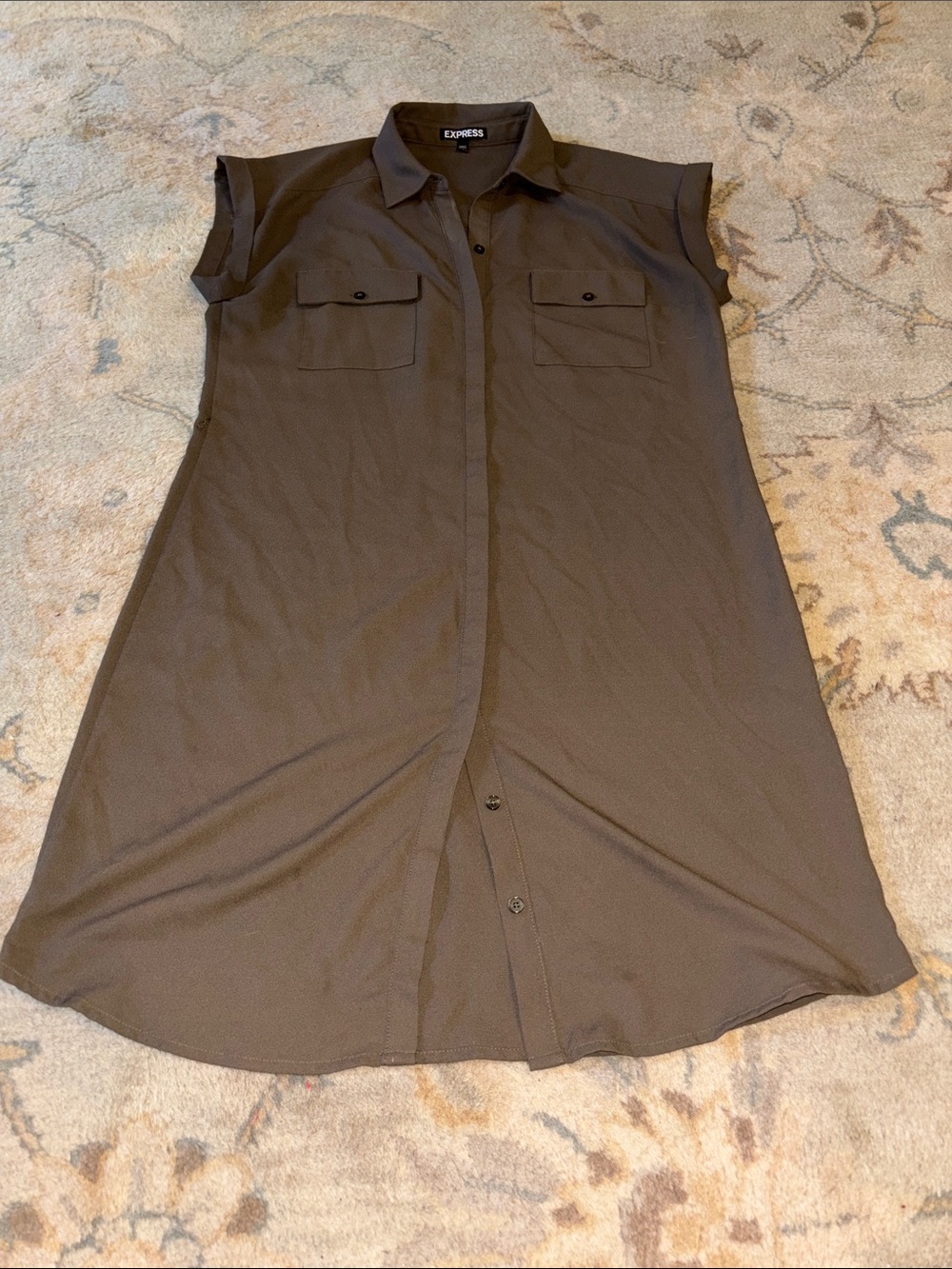 Express Brown Short-Sleeve Shirt Midi Dress